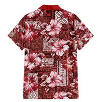 Hawaiian Quilt Pattern Family Matching Mermaid Dress and Hawaiian Shirt Hibiscus and Tribal Element Vintage Red Vibe LT03 - Polynesian Pride