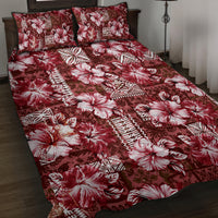 Hawaiian Quilt Pattern Quilt Bed Set Hibiscus and Tribal Element Vintage Red Vibe LT03 Red - Polynesian Pride
