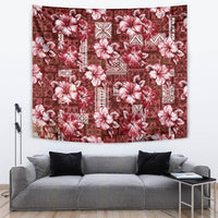 Hawaiian Quilt Pattern Tapestry Hibiscus and Tribal Element Vintage Red Vibe LT03 Red - Polynesian Pride