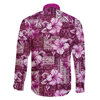 Hawaiian Quilt Pattern Family Matching Long Sleeve Bodycon Dress and Hawaiian Shirt Hibiscus and Tribal Element Vintage Pink Vibe LT03 - Polynesian Pride