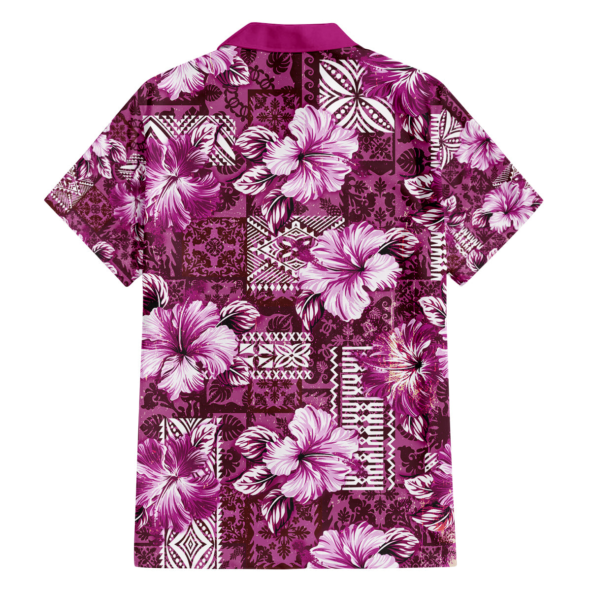 Hawaiian Quilt Pattern Family Matching Off Shoulder Maxi Dress and Hawaiian Shirt Hibiscus and Tribal Element Vintage Pink Vibe LT03 - Polynesian Pride