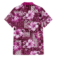 Hawaiian Quilt Pattern Family Matching Off Shoulder Maxi Dress and Hawaiian Shirt Hibiscus and Tribal Element Vintage Pink Vibe LT03 - Polynesian Pride