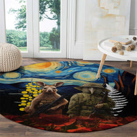 New Zealand and Australia ANZAC Day Round Carpet Kiwi Bird and Kangaroo Soldier Starry Night Style LT03 - Polynesian Pride
