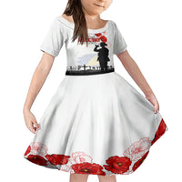 Tokelau ANZAC Day Family Matching Short Sleeve Bodycon Dress and Hawaiian Shirt Lest We Forget Red Poppy Flowers and Soldier LT03 Daughter's Dress White - Polynesian Pride