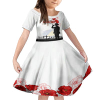 Tokelau ANZAC Day Family Matching Tank Maxi Dress and Hawaiian Shirt Lest We Forget Red Poppy Flowers and Soldier LT03 Daughter's Dress White - Polynesian Pride