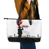 Tokelau ANZAC Day Leather Tote Bag Lest We Forget Red Poppy Flowers and Soldier LT03 - Polynesian Pride