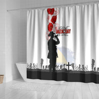 Tokelau ANZAC Day Shower Curtain Lest We Forget Red Poppy Flowers and Soldier LT03 - Polynesian Pride