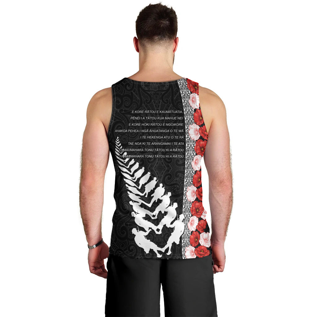 New Zealand ANZAC Day Men Tank Top Soldier Silver Fern with Red Poppies Flower Maori Style LT03 - Polynesian Pride