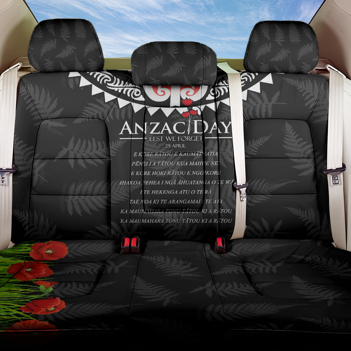 New Zealand ANZAC Day Back Car Seat Cover Lest We Forget Haka Dance Respect LT03 One Size Black - Polynesian Pride