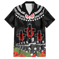 New Zealand ANZAC Day Family Matching Off Shoulder Short Dress and Hawaiian Shirt Lest We Forget Haka Dance Respect LT03 Dad's Shirt - Short Sleeve Black - Polynesian Pride