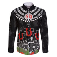 New Zealand ANZAC Day Family Matching Off Shoulder Short Dress and Hawaiian Shirt Lest We Forget Haka Dance Respect LT03 Dad's Shirt - Long Sleeve Black - Polynesian Pride