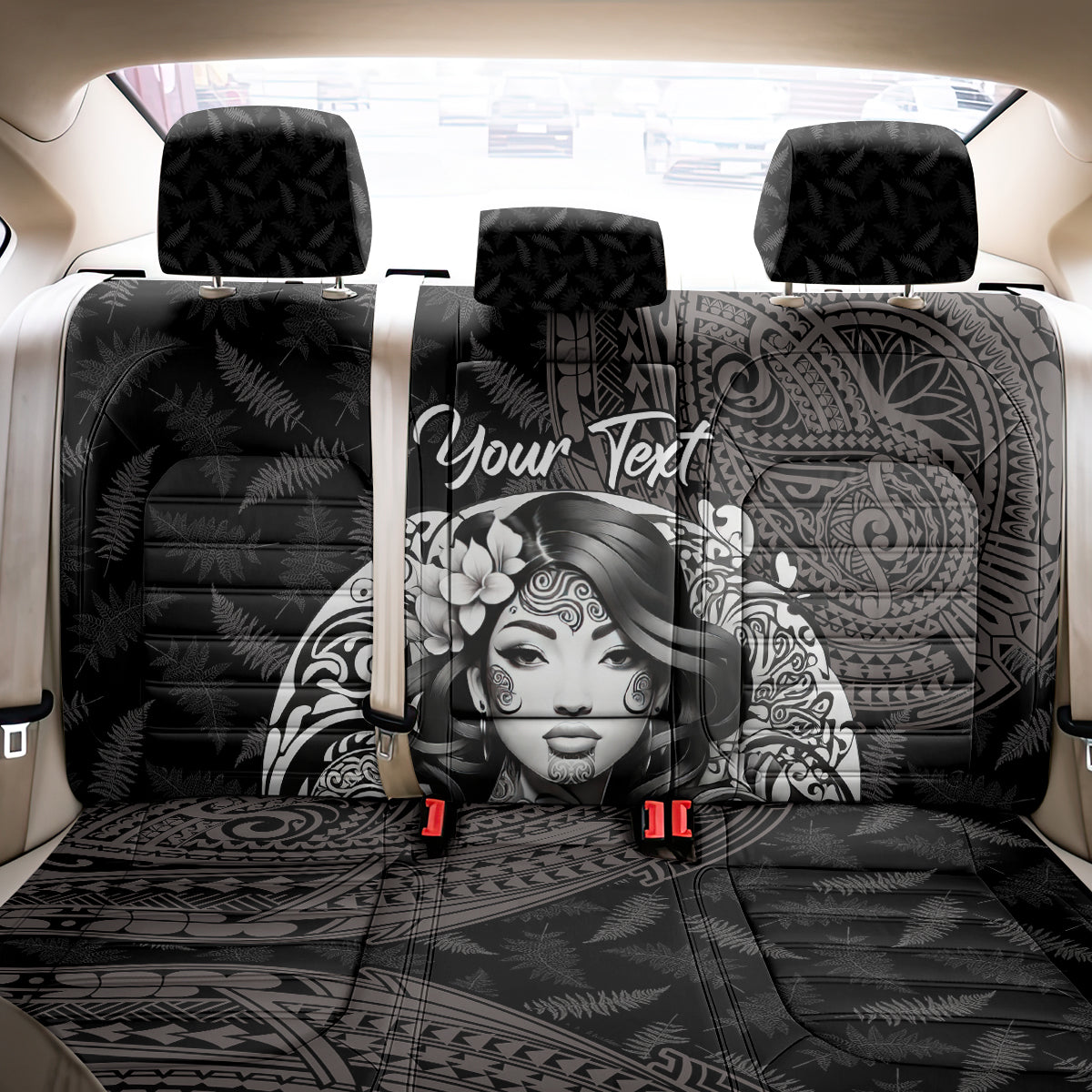 Custom New Zealand Women's Day Back Car Seat Cover Maori Tribal Girl and Silver Fern Pattern LT03 - Polynesian Pride