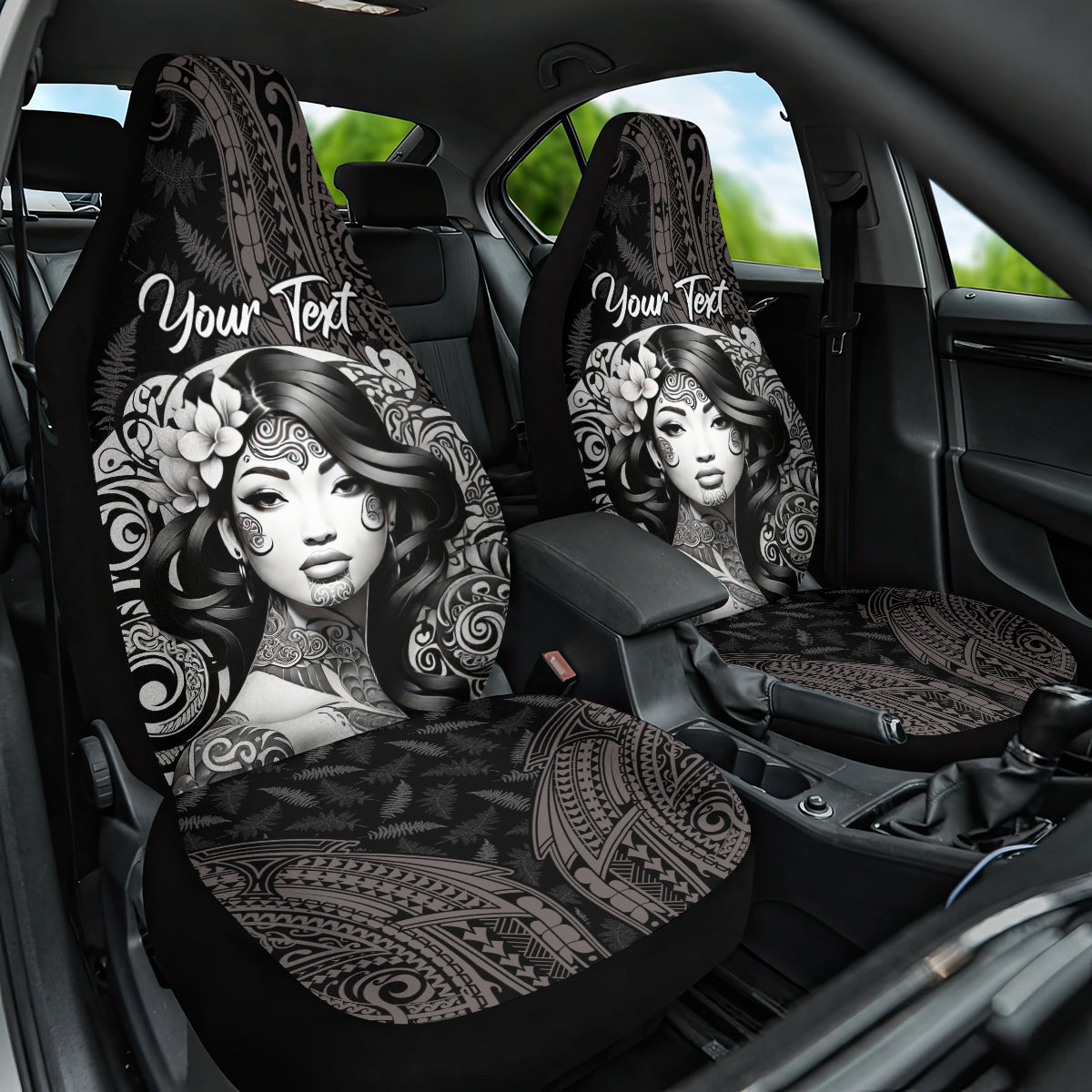 Custom New Zealand Women's Day Car Seat Cover Maori Tribal Girl and Silver Fern Pattern LT03 One Size Black - Polynesian Pride