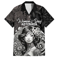 Custom New Zealand Women's Day Family Matching Puletasi and Hawaiian Shirt Maori Tribal Girl and Silver Fern Pattern LT03 Dad's Shirt - Short Sleeve Black - Polynesian Pride