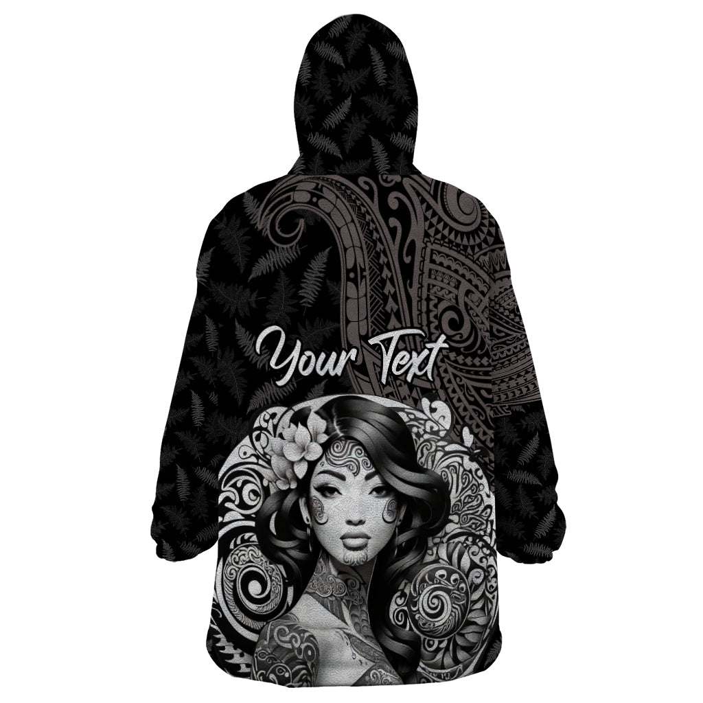 Custom New Zealand Women's Day Wearable Blanket Hoodie Maori Tribal Girl and Silver Fern Pattern LT03 - Polynesian Pride