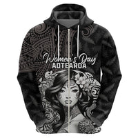 Custom New Zealand Women's Day Zip Hoodie Maori Tribal Girl and Silver Fern Pattern LT03 - Polynesian Pride