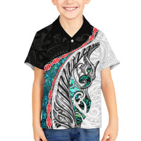 New Zealand Family Matching Tank Maxi Dress and Hawaiian Shirt Manaia Fern and Koru Maori Pattern LT03 Son's Shirt Black - Polynesian Pride
