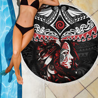 New Zealand Maori Girl Beach Blanket Silver Fern and Koru Pattern LT03 - Polynesian Pride