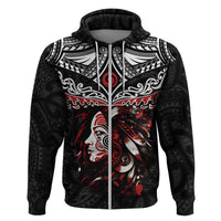 New Zealand Maori Girl Hoodie Silver Fern and Koru Pattern LT03 Zip Hoodie Black - Polynesian Pride