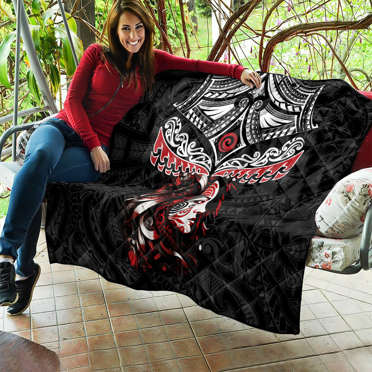 New Zealand Maori Girl Quilt - Silver Fern and Koru Pattern LT03 - Polynesian Pride