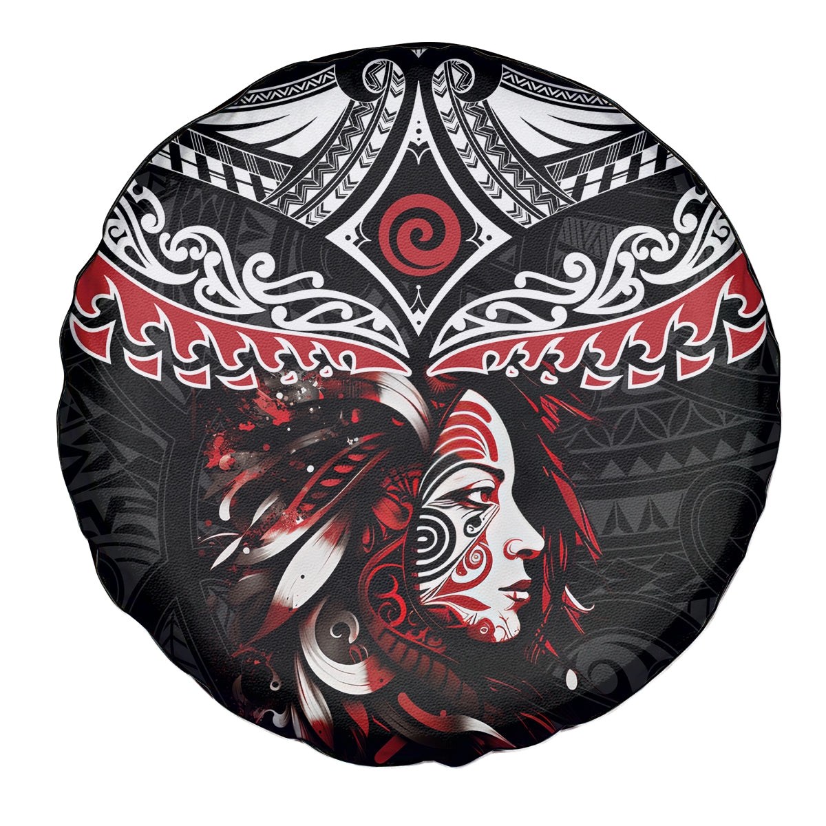 New Zealand Maori Girl Spare Tire Cover Silver Fern and Koru Pattern
