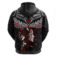 New Zealand Maori Girl Zip Hoodie Silver Fern and Koru Pattern LT03 - Polynesian Pride