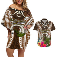 Vanuatu Selebretem 44th Indipendens Dei Couples Matching Off Shoulder Short Dress and Hawaiian Shirt Yumi Pig Tusk and Namele Fern