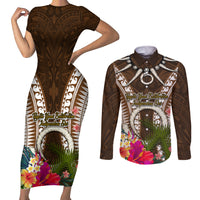 Vanuatu Selebretem 44th Indipendens Dei Couples Matching Short Sleeve Bodycon Dress and Long Sleeve Button Shirt Yumi Pig Tusk and Namele Fern