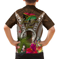 Vanuatu Selebretem 44th Indipendens Dei Family Matching Off The Shoulder Long Sleeve Dress and Hawaiian Shirt Yumi Pig Tusk and Namele Fern LT03 - Polynesian Pride