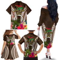 Vanuatu Selebretem 44th Indipendens Dei Family Matching Off The Shoulder Long Sleeve Dress and Hawaiian Shirt Yumi Pig Tusk and Namele Fern LT03 - Polynesian Pride