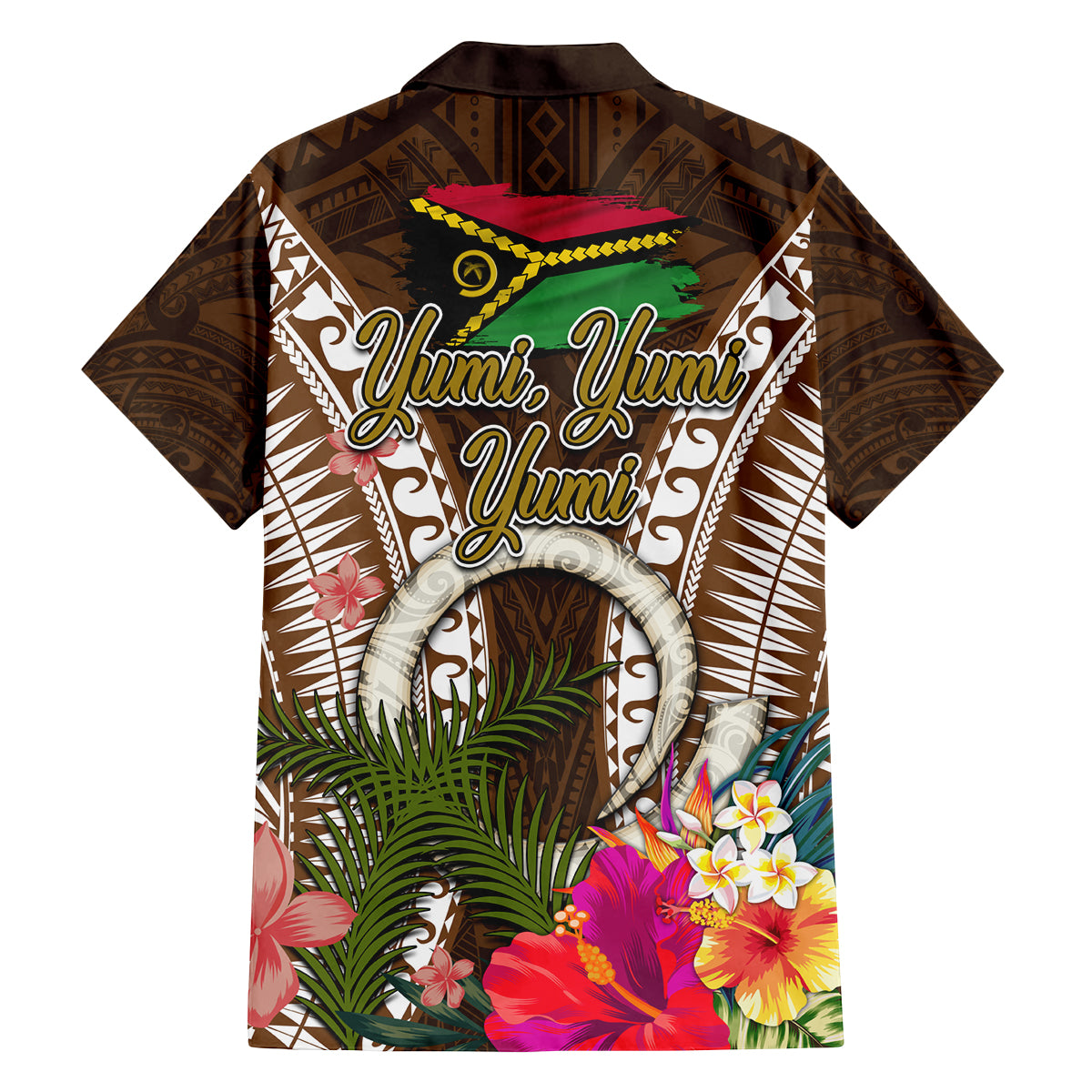 Vanuatu Selebretem 44th Indipendens Dei Family Matching Off The Shoulder Long Sleeve Dress and Hawaiian Shirt Yumi Pig Tusk and Namele Fern LT03 - Polynesian Pride