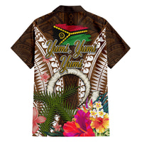 Vanuatu Selebretem 44th Indipendens Dei Family Matching Off The Shoulder Long Sleeve Dress and Hawaiian Shirt Yumi Pig Tusk and Namele Fern LT03 - Polynesian Pride