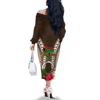 Vanuatu Selebretem 44th Indipendens Dei Family Matching Off The Shoulder Long Sleeve Dress and Hawaiian Shirt Yumi Pig Tusk and Namele Fern LT03 - Polynesian Pride