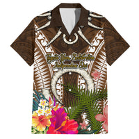 Vanuatu Selebretem 44th Indipendens Dei Family Matching Tank Maxi Dress and Hawaiian Shirt Yumi Pig Tusk and Namele Fern LT03 Dad's Shirt - Short Sleeve Brown - Polynesian Pride