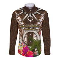 Vanuatu Selebretem 44th Indipendens Dei Long Sleeve Button Shirt Yumi Pig Tusk and Namele Fern