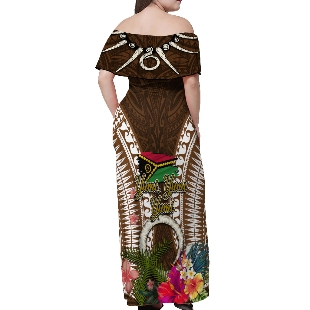 Vanuatu Selebretem 44th Indipendens Dei Off Shoulder Maxi Dress Yumi Pig Tusk and Namele Fern
