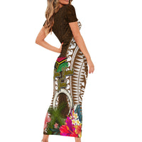 Vanuatu Selebretem 44th Indipendens Dei Short Sleeve Bodycon Dress Yumi Pig Tusk and Namele Fern