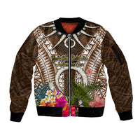Vanuatu Selebretem 44th Indipendens Dei Sleeve Zip Bomber Jacket Yumi Pig Tusk and Namele Fern