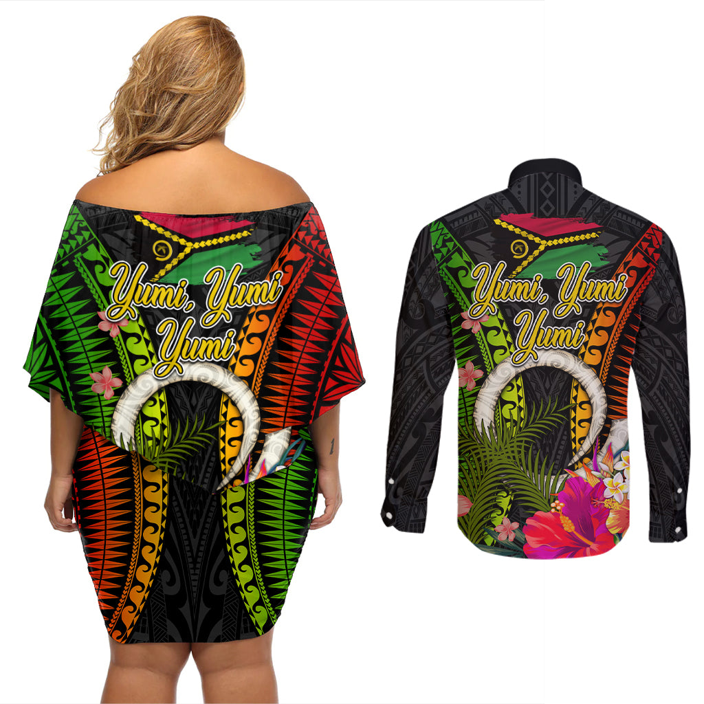 Vanuatu Independence Day Couples Matching Off Shoulder Short Dress and Long Sleeve Button Shirt Tugeta Yumi Selebretem Indipendens Dei