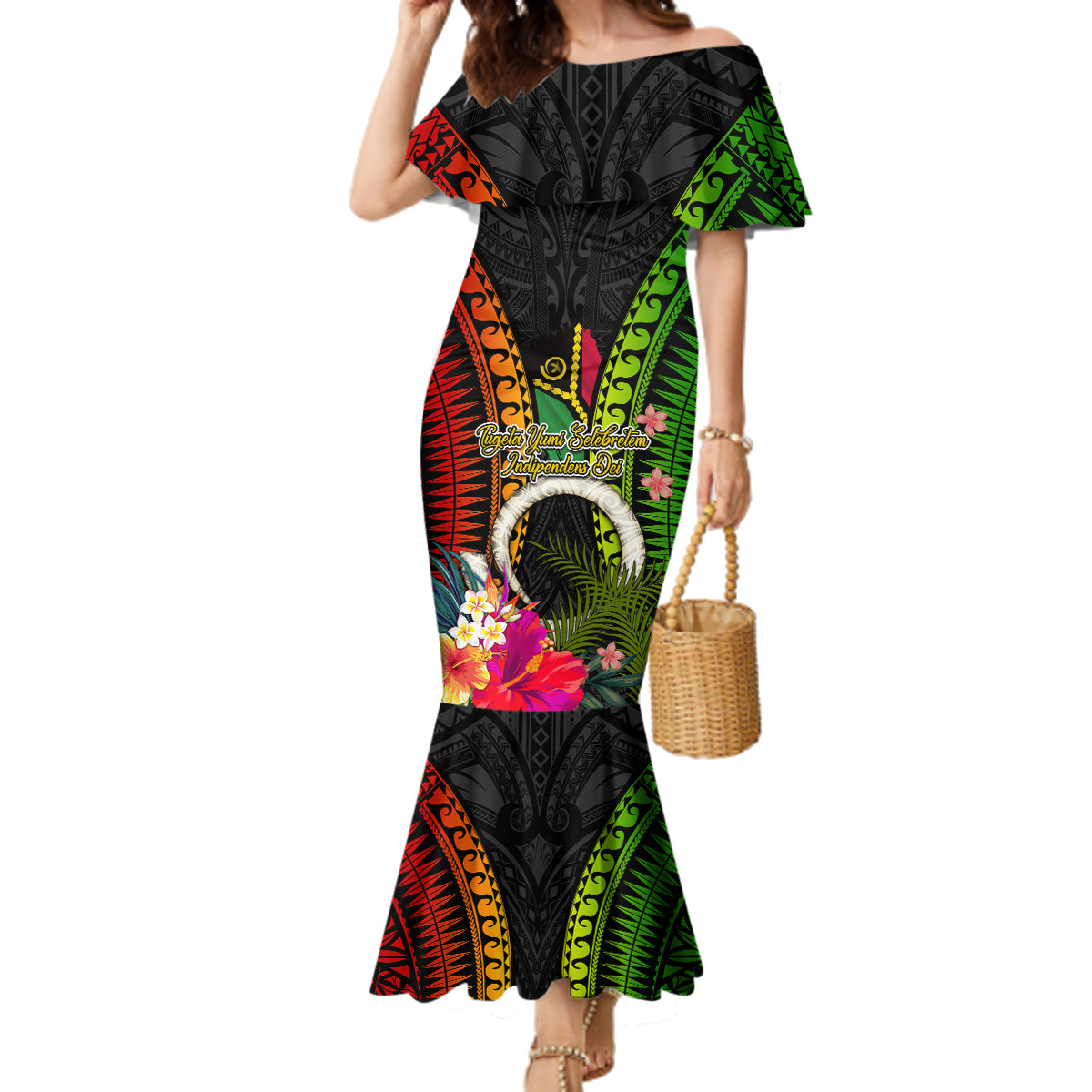 Vanuatu Independence Day Family Matching Mermaid Dress and Hawaiian Shirt Tugeta Yumi Selebretem Indipendens Dei