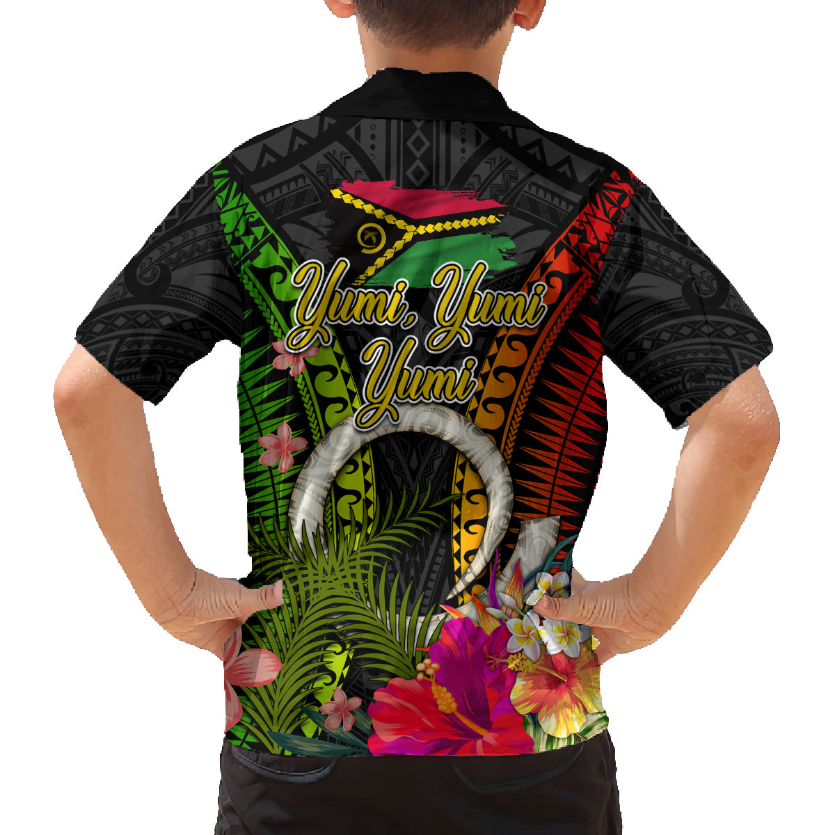 Vanuatu Independence Day Family Matching Off The Shoulder Long Sleeve Dress and Hawaiian Shirt Tugeta Yumi Selebretem Indipendens Dei LT03 - Polynesian Pride