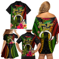 Vanuatu Independence Day Family Matching Off Shoulder Short Dress and Hawaiian Shirt Tugeta Yumi Selebretem Indipendens Dei LT03 - Polynesian Pride