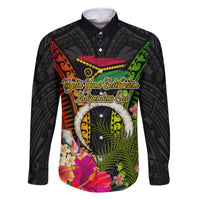Vanuatu Independence Day Family Matching Off Shoulder Short Dress and Hawaiian Shirt Tugeta Yumi Selebretem Indipendens Dei LT03 Dad's Shirt - Long Sleeve Black - Polynesian Pride
