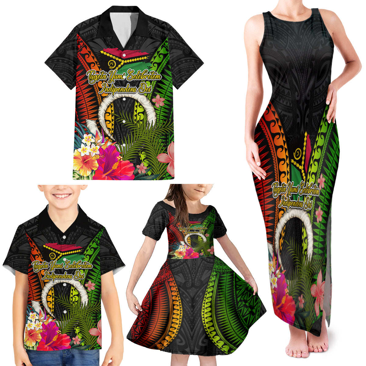Vanuatu Independence Day Family Matching Tank Maxi Dress and Hawaiian Shirt Tugeta Yumi Selebretem Indipendens Dei