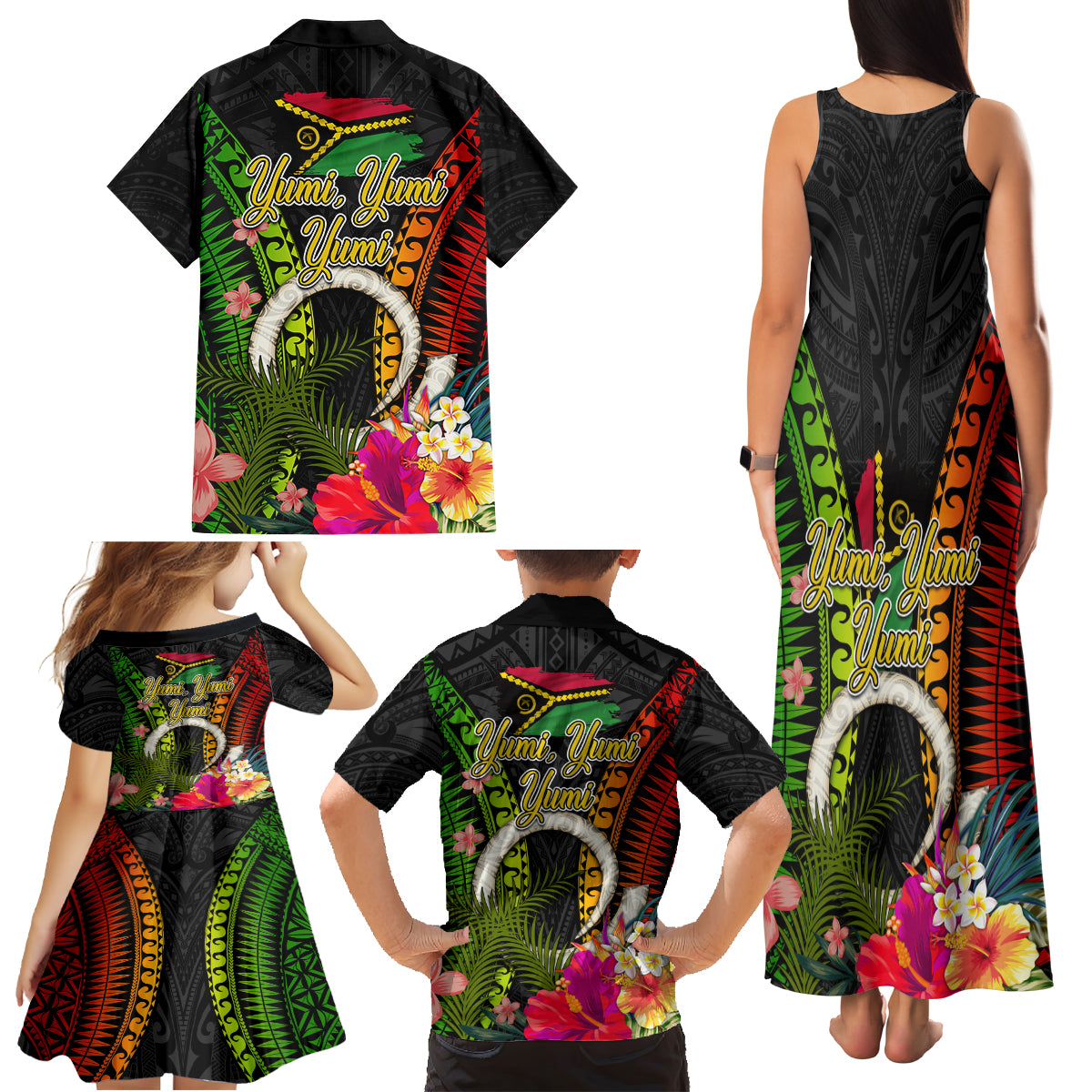Vanuatu Independence Day Family Matching Tank Maxi Dress and Hawaiian Shirt Tugeta Yumi Selebretem Indipendens Dei LT03 - Polynesian Pride