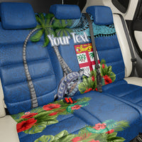 Personalised Fiji Independence Day Back Car Seat Cover Fijian Coat of Arms Palm and Hibiscus Tapa Pattern LT03 - Polynesian Pride