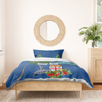 Personalised Fiji Independence Day Bedding Set Fijian Coat of Arms Palm and Hibiscus Tapa Pattern