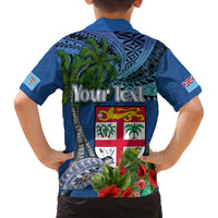 Personalised Fiji Independence Day Family Matching Puletasi and Hawaiian Shirt Fijian Coat of Arms Palm and Hibiscus Tapa Pattern LT03 - Polynesian Pride
