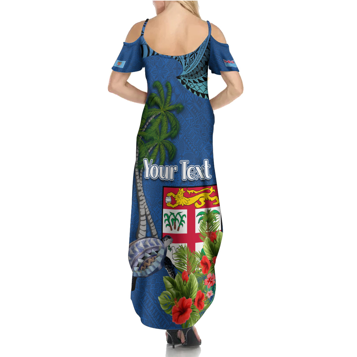 Personalised Fiji Independence Day Family Matching Summer Maxi Dress and Hawaiian Shirt Fijian Coat of Arms Palm and Hibiscus Tapa Pattern LT03 - Polynesian Pride