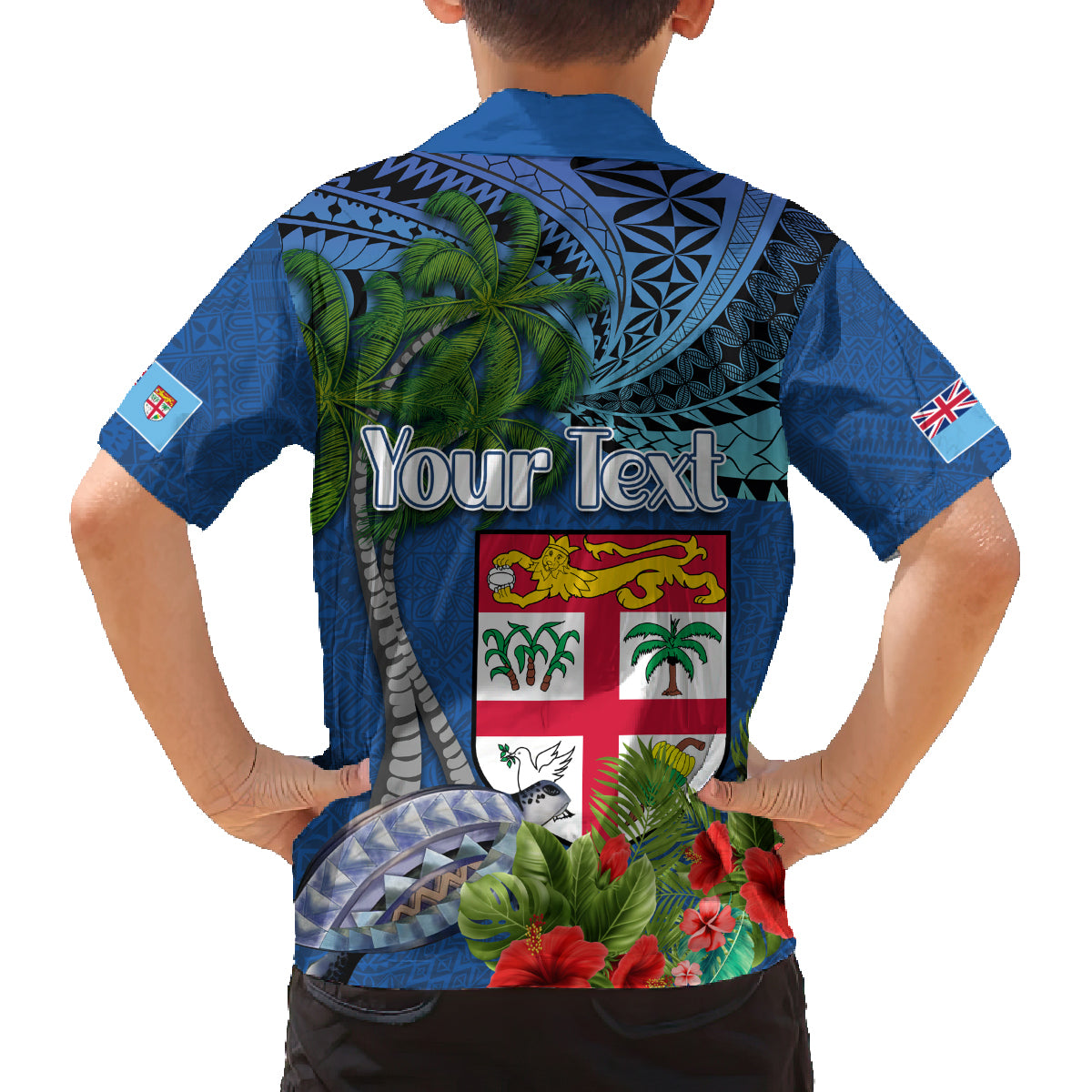 Personalised Fiji Independence Day Family Matching Tank Maxi Dress and Hawaiian Shirt Fijian Coat of Arms Palm and Hibiscus Tapa Pattern LT03 - Polynesian Pride